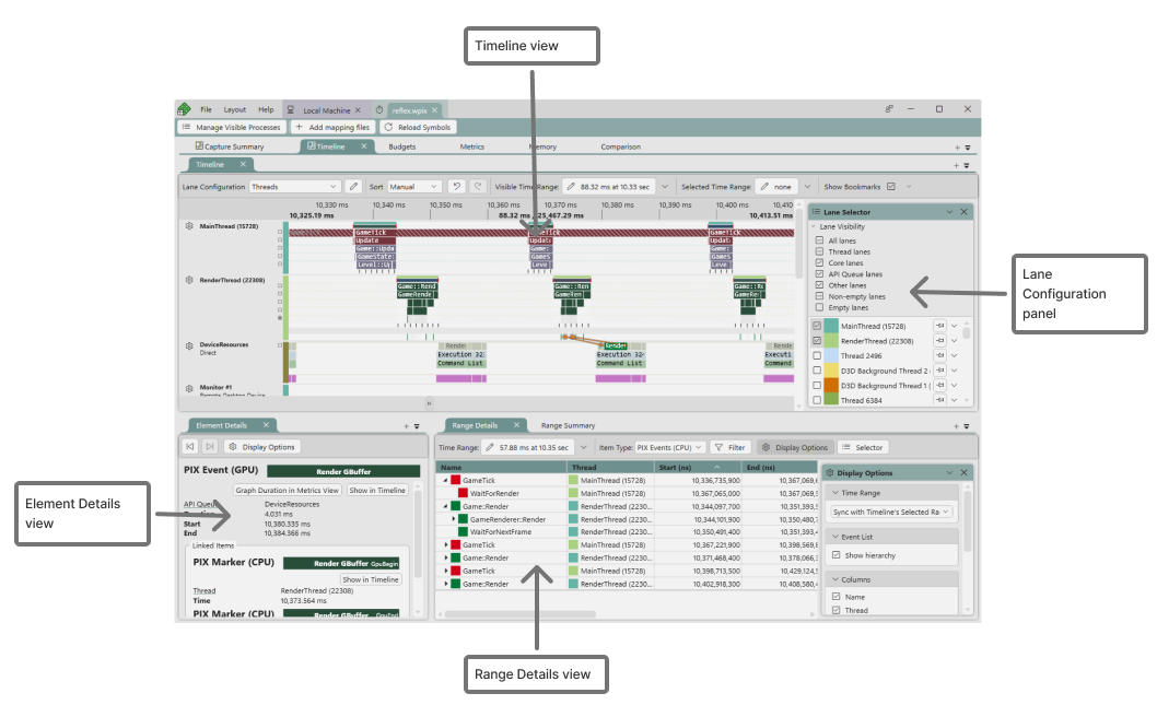 Timing Capture Timeline layout