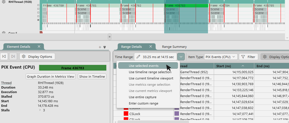 Time range in the Range Details View