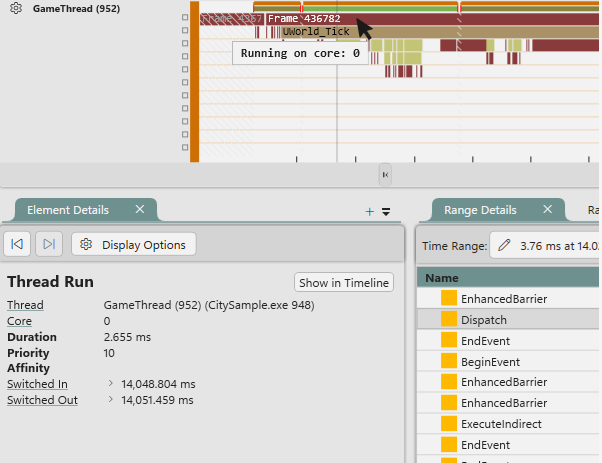 Element Details view for a Thread Run