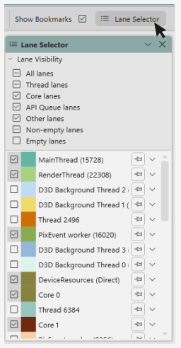 Lane Selector icon in the Timeline View