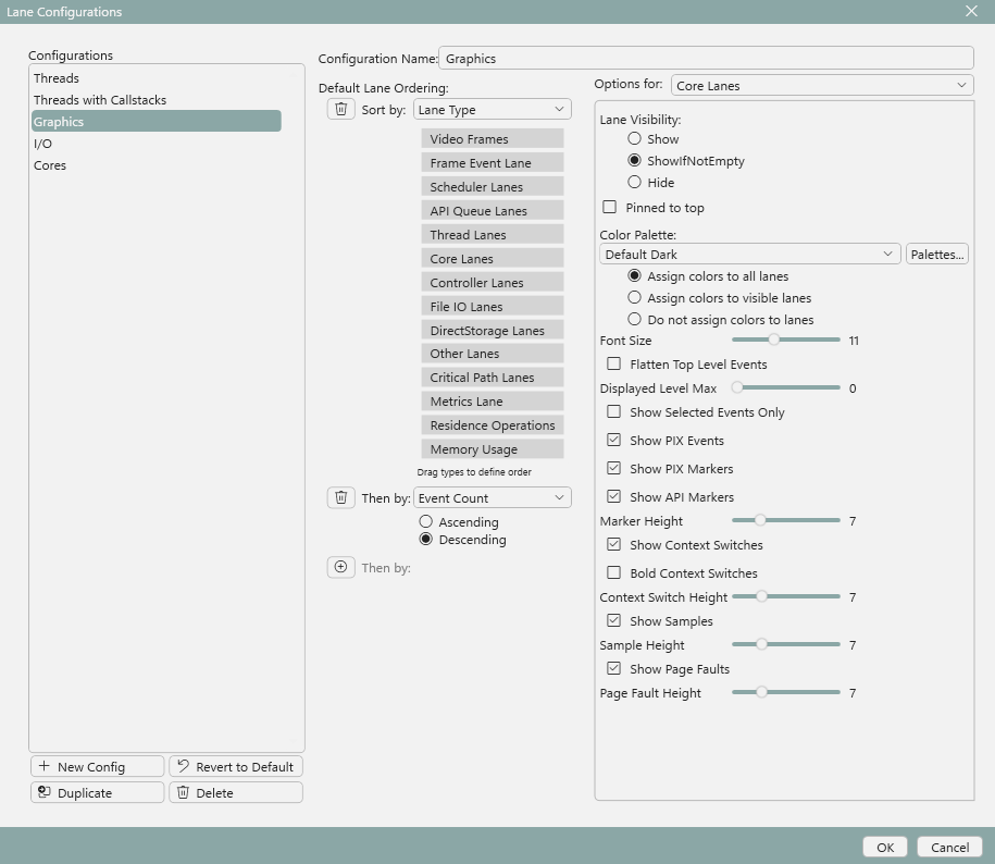 Dialog box showing the settings that can be configured