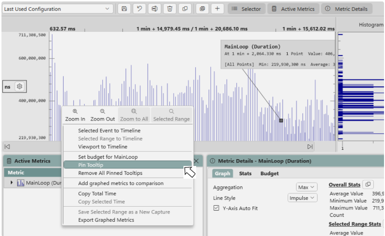 Pinning a tooltip in the Metrics View