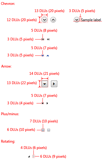 screen shot of recommended sizing and spacing