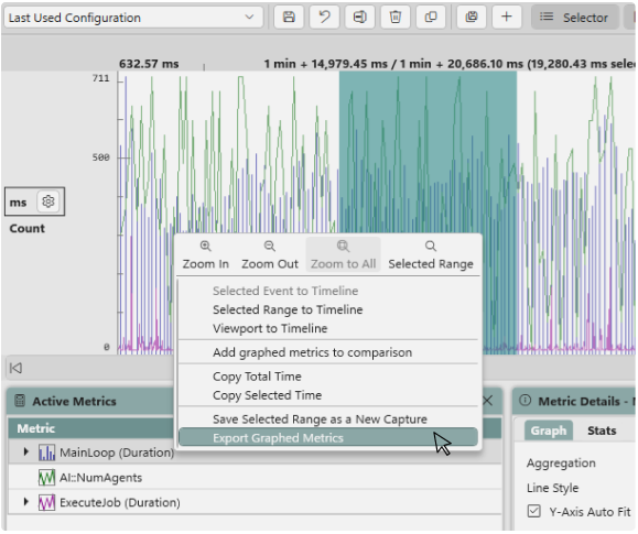 Exporting data from the Metrics view