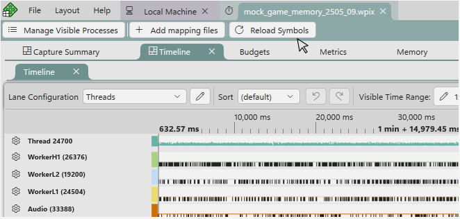Reloading symbols in a Timing Capture