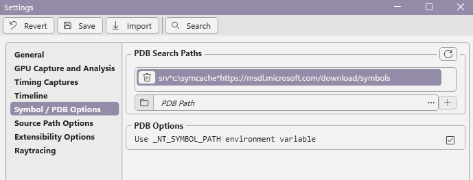 PIX Windows OS symbols configuration