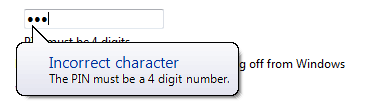 screen shot of message: incorrect character