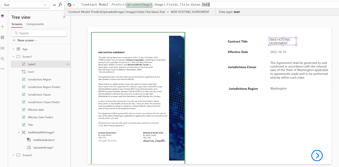 Screenshot of a title text field for a contract document.