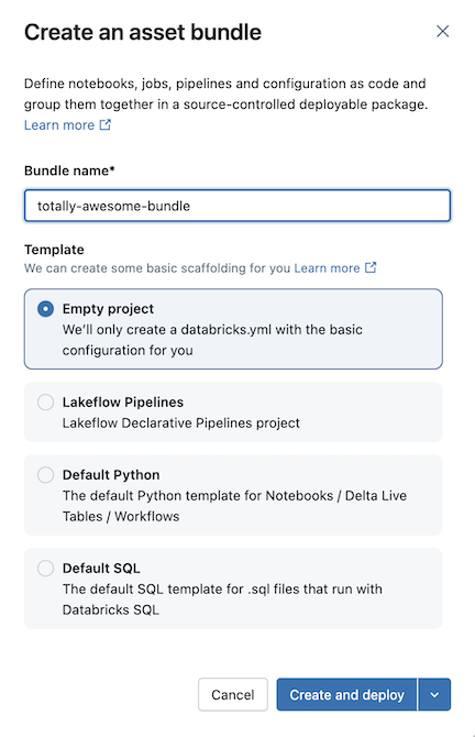 Create new bundle dialog