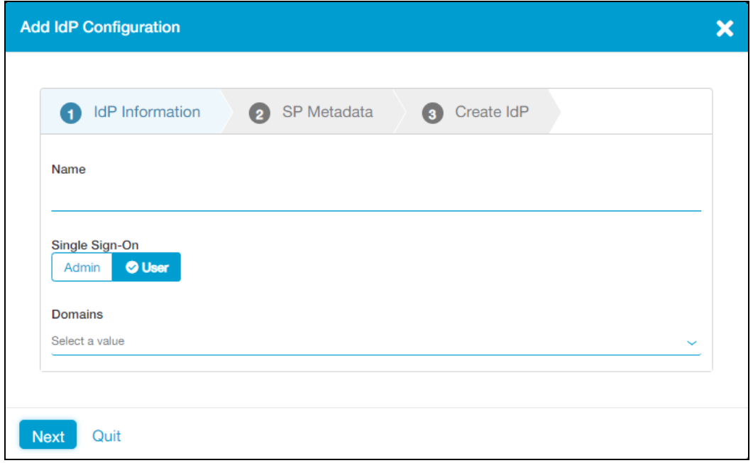 Screenshot of the IdP Information tab on the Add IdP Configuration pane.
