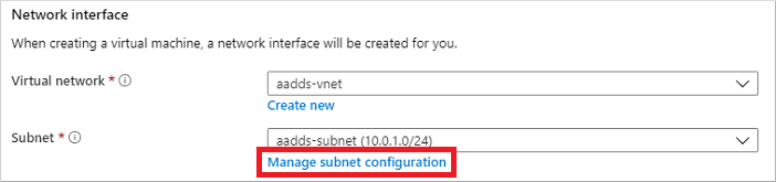 Choose to manage the subnet configuration in the Azure portal