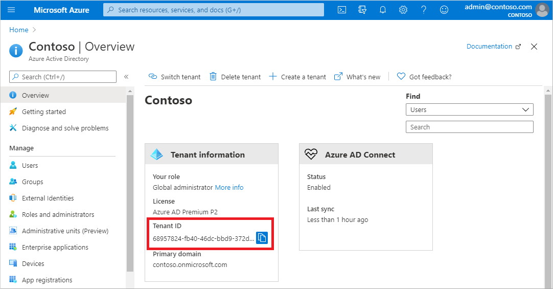 Getting the Tenant ID from the Azure portal