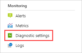 Screenshot that shows the Monitoring section of a resource menu in the Azure portal with Diagnostic settings highlighted.