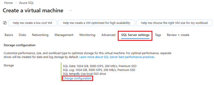 Screenshot that highlights where you can change the storage configuration.