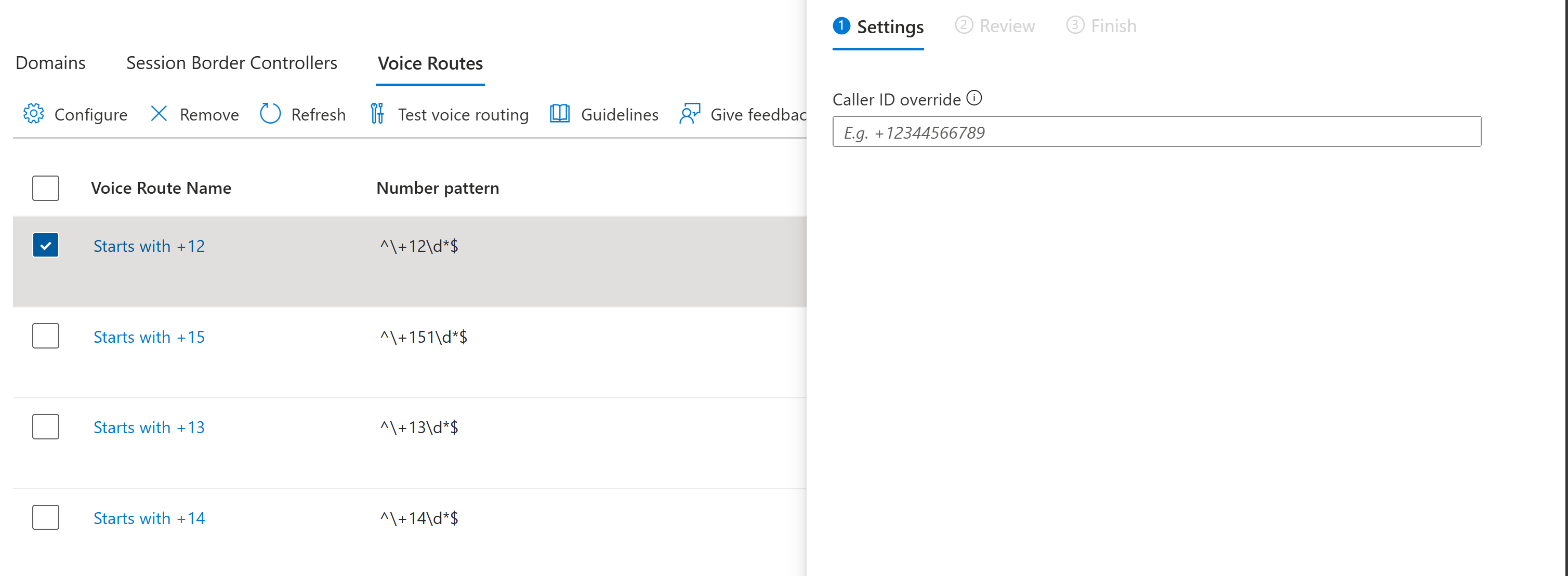 Screenshot of Caller ID settings.