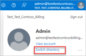 Screenshot that shows the Switch directory option in the Azure portal.