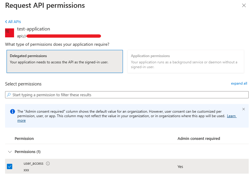 Screenshot of the Request API permissions menu.