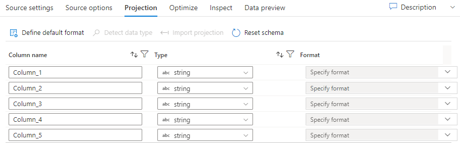 Screenshot that shows settings on the Projection tab.