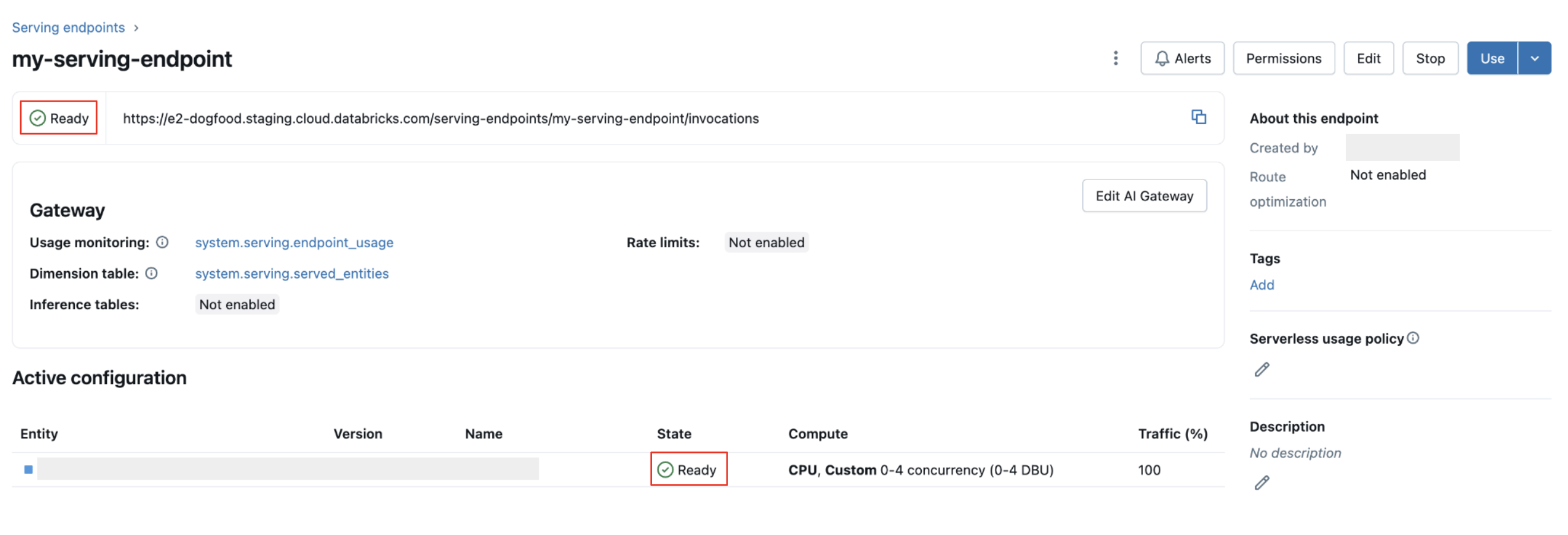 Check endpoint status using the endpoint details Serving UI.