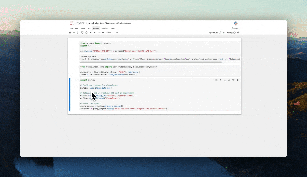 LlamaIndex Tracing using autolog