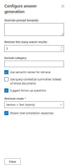 Screenshot of chat developer settings