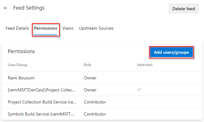 A screenshot displaying how to access feed permissions.