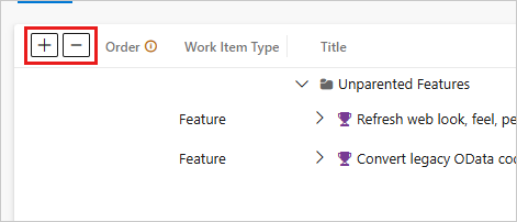 Screenshot of Expand/Collapse icons that show or hide a hierarchical view.