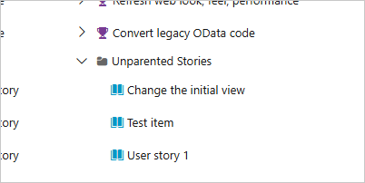 Screenshot of Unparented stories.