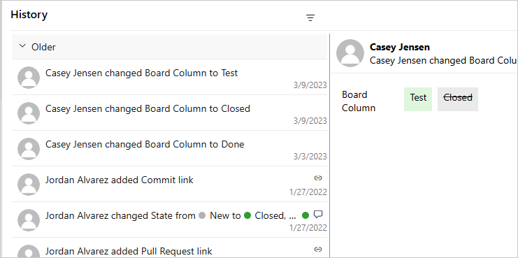 Screenshot that shows details for a selected History entry in the web portal.