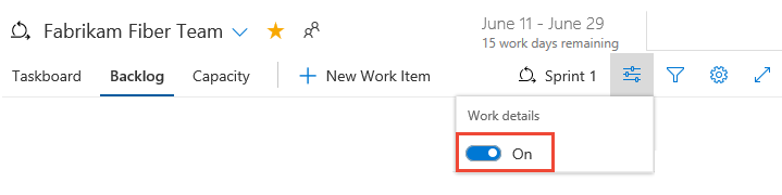 Screenshot of turning Work details on.
