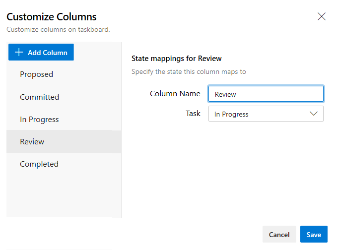Screenshot of Customize Columns dialog.