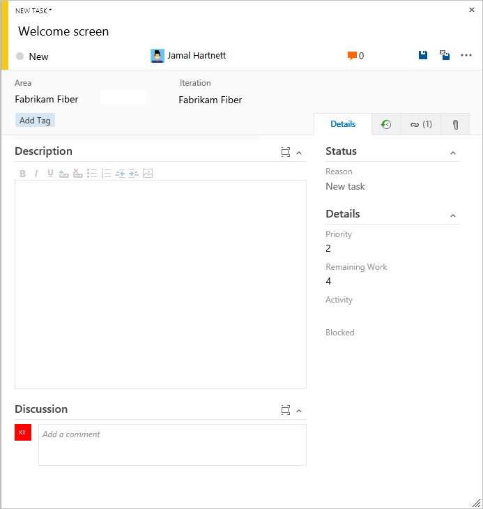 Screenshot that shows the Scrum Task work item form.