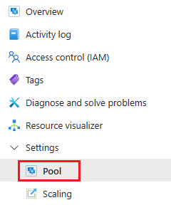 Screenshot that shows the Pool settings menu.
