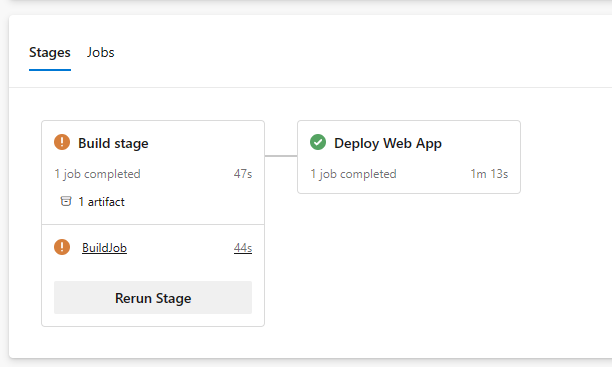 Screenshot of pipeline run summary stages section.