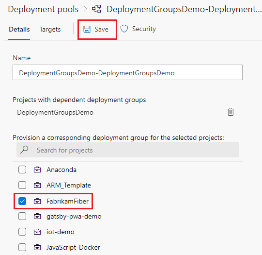 Share a deployment group with a project