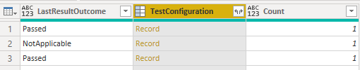 Screenshot of Power BI expand TestConfiguration column.