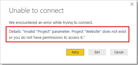 Screenshot showing project not found error with explanation of project vs team names.