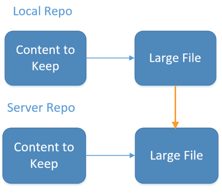 Screenshot that shows server and local repos, both with a copy of the large video files.