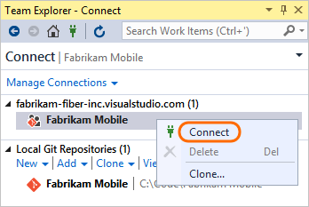 Screenshot that shows connecting to the repository.