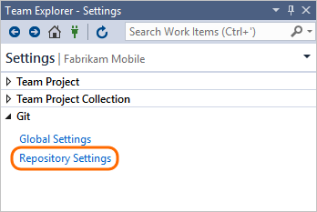 Screenshot that shows Repository Settings.