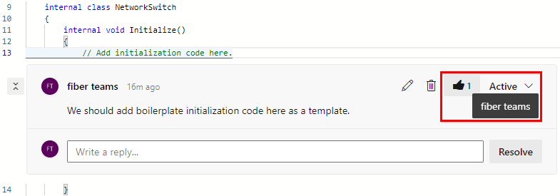 Screenshot showing the count of comment likes in a PR comment.