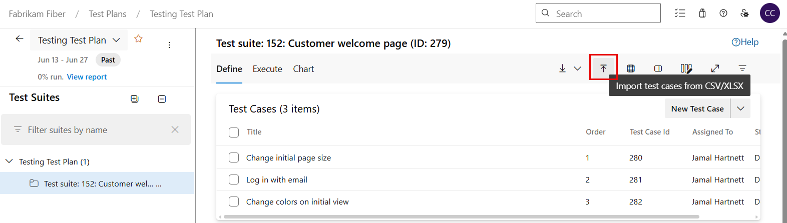 Screenshot of Import test cases to the selected test suite.