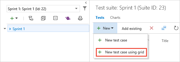 Screenshot showing creating new test cases using the grid.