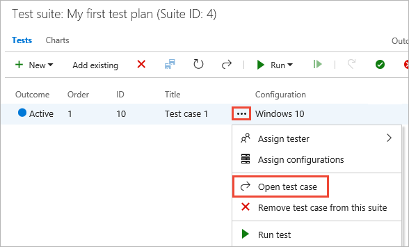 Screenshot showing opened test case for editing.