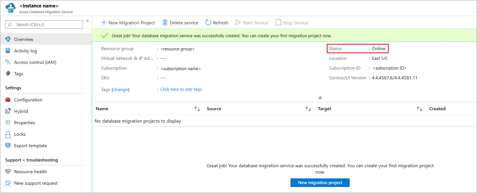 Azure Database Migration Service online