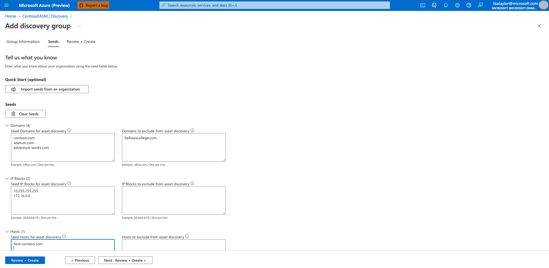 Screenshot that shows a preconfigured attack surface selection screen.