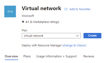 Screenshot of Virtual network tile in the Azure Marketplace.