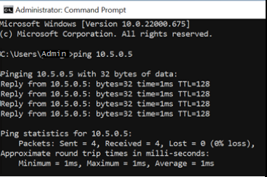 Screen shot command window with the ping command executed.