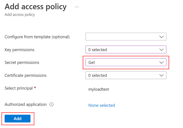 Screenshot that shows how to add an access policy to your Azure key vault.