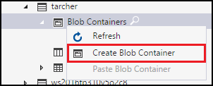 Create blob containers context menu